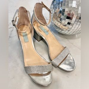 Betsey Johnson Sparkly Silver Sandals chunky heels strappy